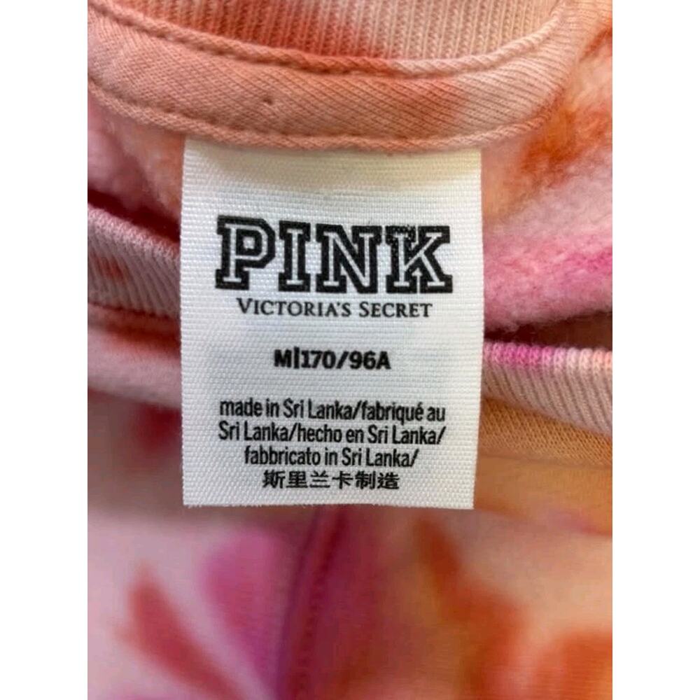 PINK Victoria's Secret Shirt Womens M Pink Orange Tie Dye Fleece Cropped Oversiz - Picture 3 of 6